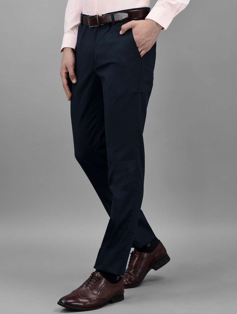 navy blue polyester blend flat front formal trouser - 20019044 -  Standard Image - 1