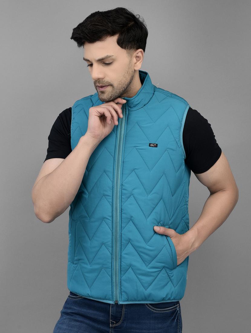 men blue solid sleeveless quilted jacket - 20019065 - Standard Image - 1