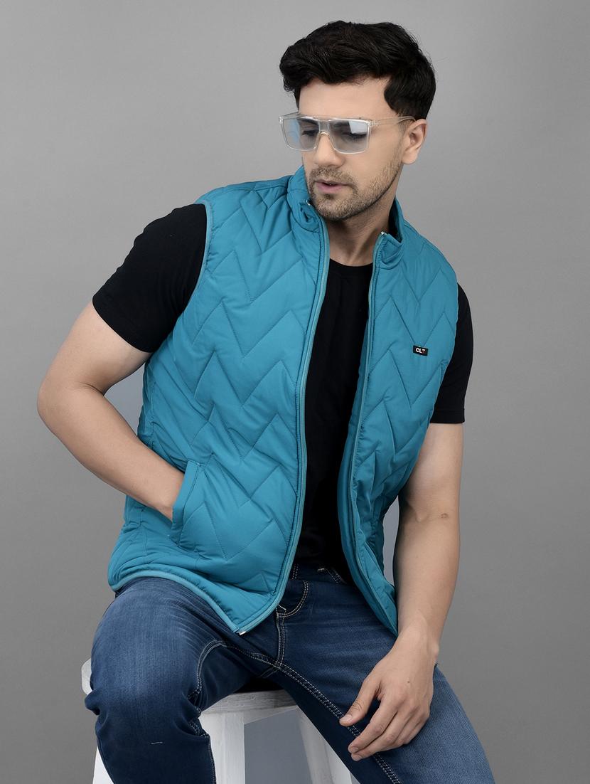 men blue solid sleeveless quilted jacket - 20019065 - Standard Image - 4