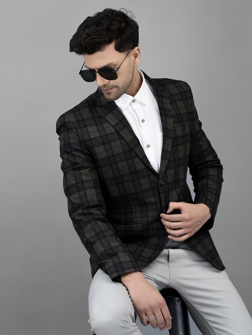 brown polyester single breasted casual blazer - 20019069 - Standard Image - 4