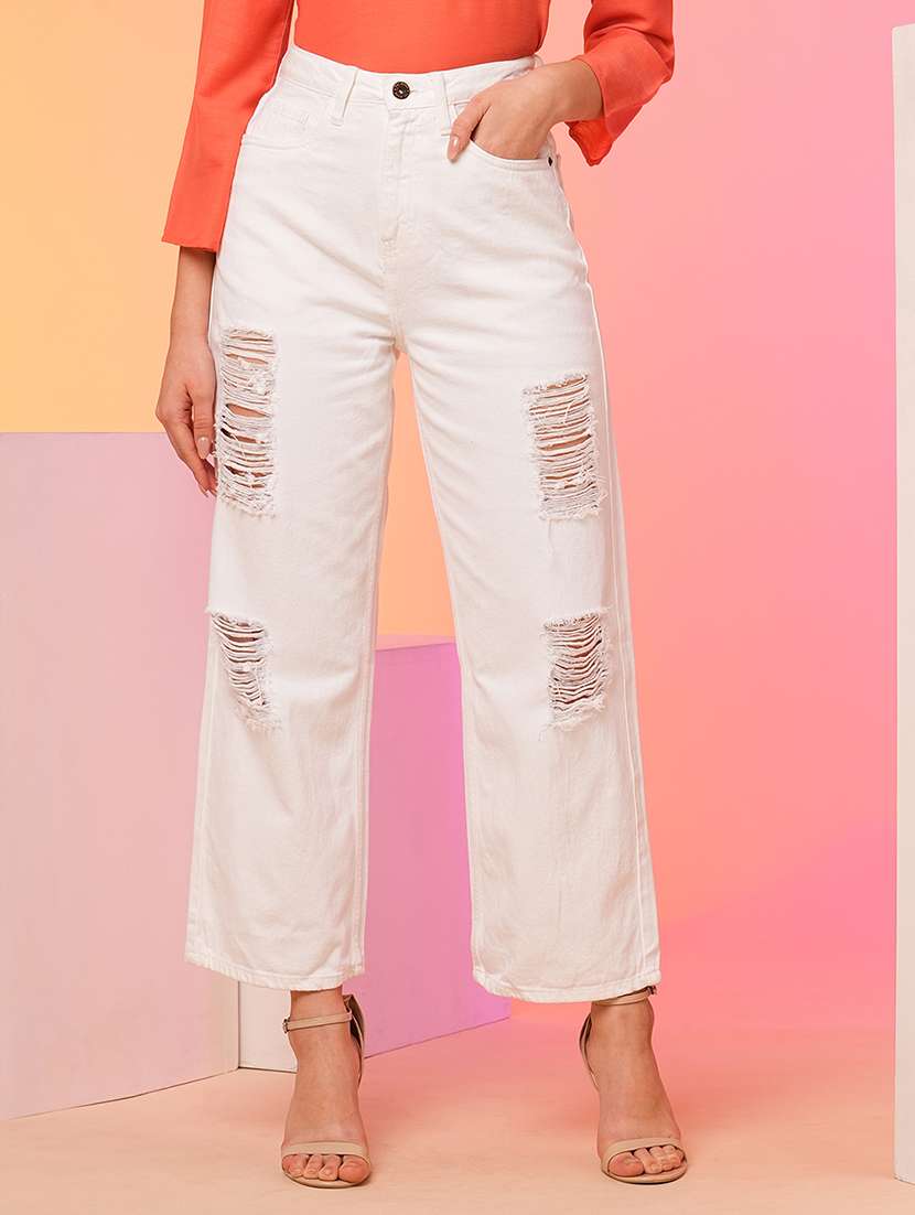 globus women white boyfriend fit mid rise highly distressed jeans