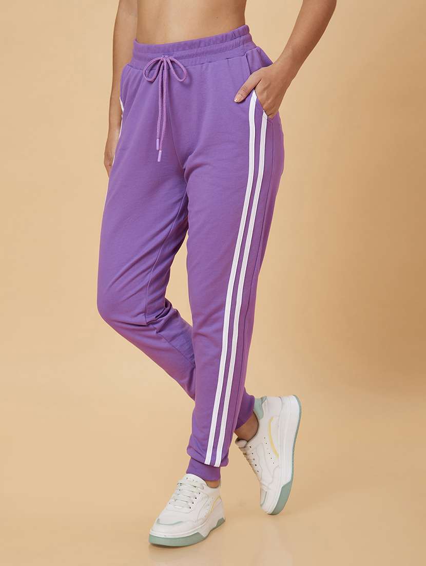 women purple cotton tapered joggers - 20019083 -  Standard Image - 1