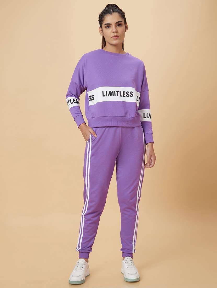 women purple cotton tapered joggers - 20019083 - Standard Image - 4