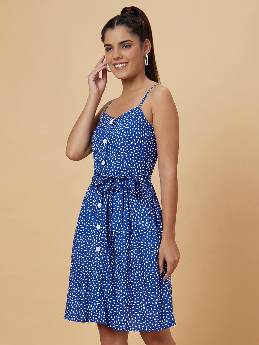 women blue viscose a-line dress - 20019088 - Standard Image - 1