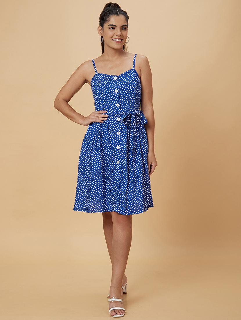 women blue viscose a-line dress - 20019088 - Standard Image - 4