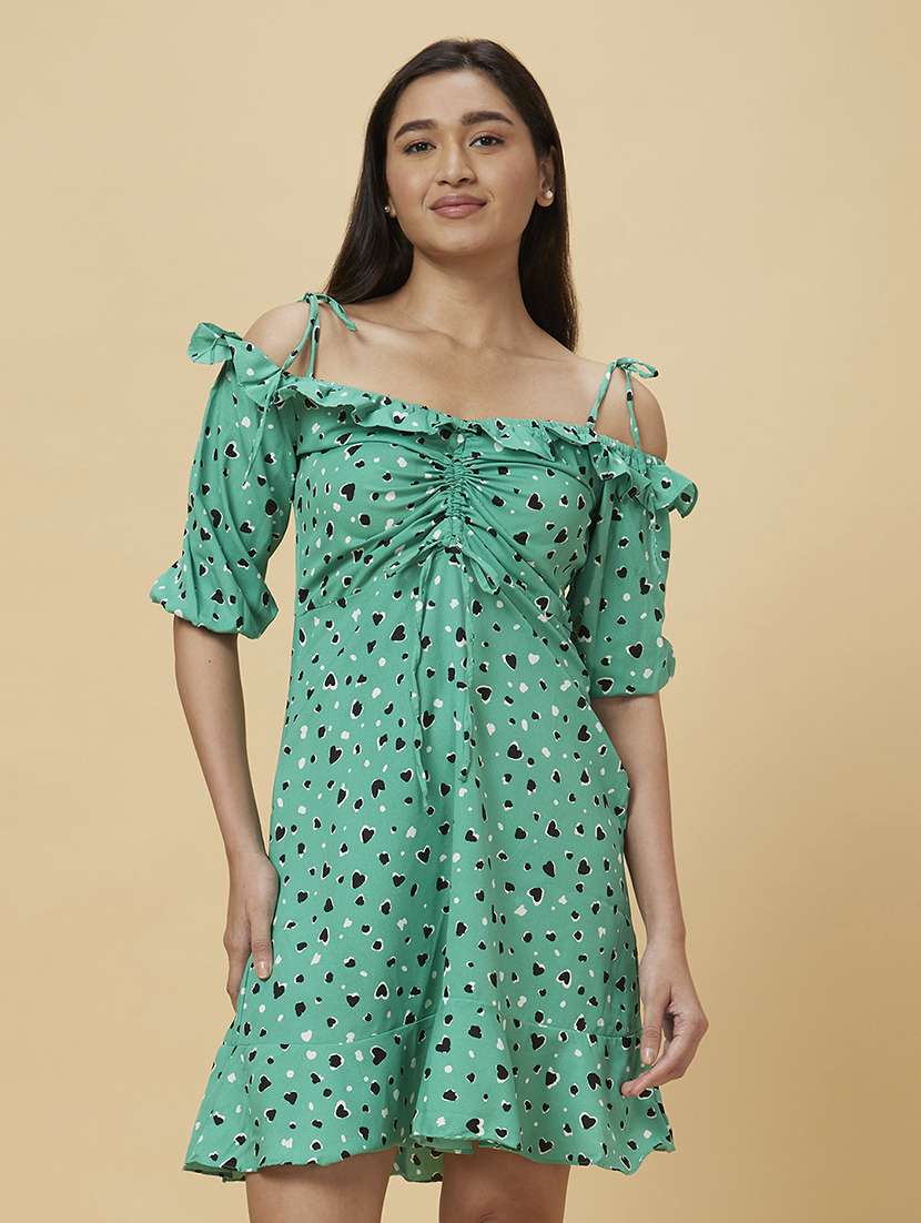 women green polyester a-line dress