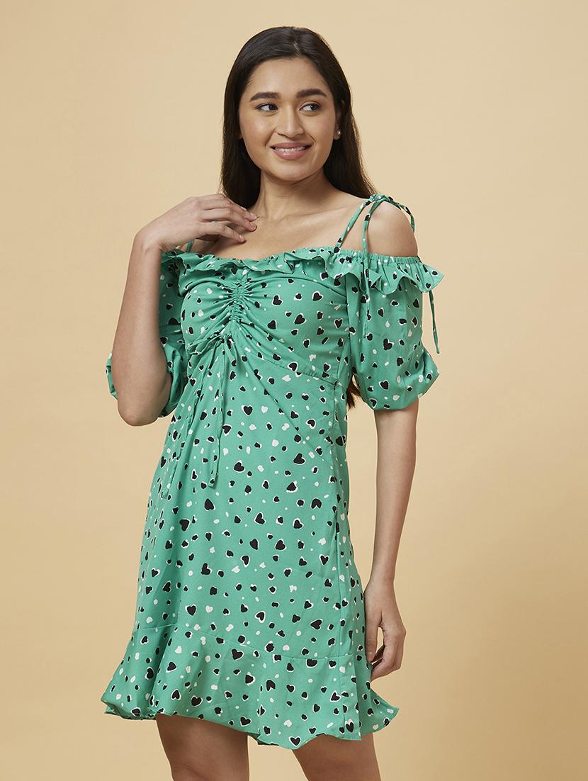 women green polyester a-line dress - 20019091 -  Standard Image - 1