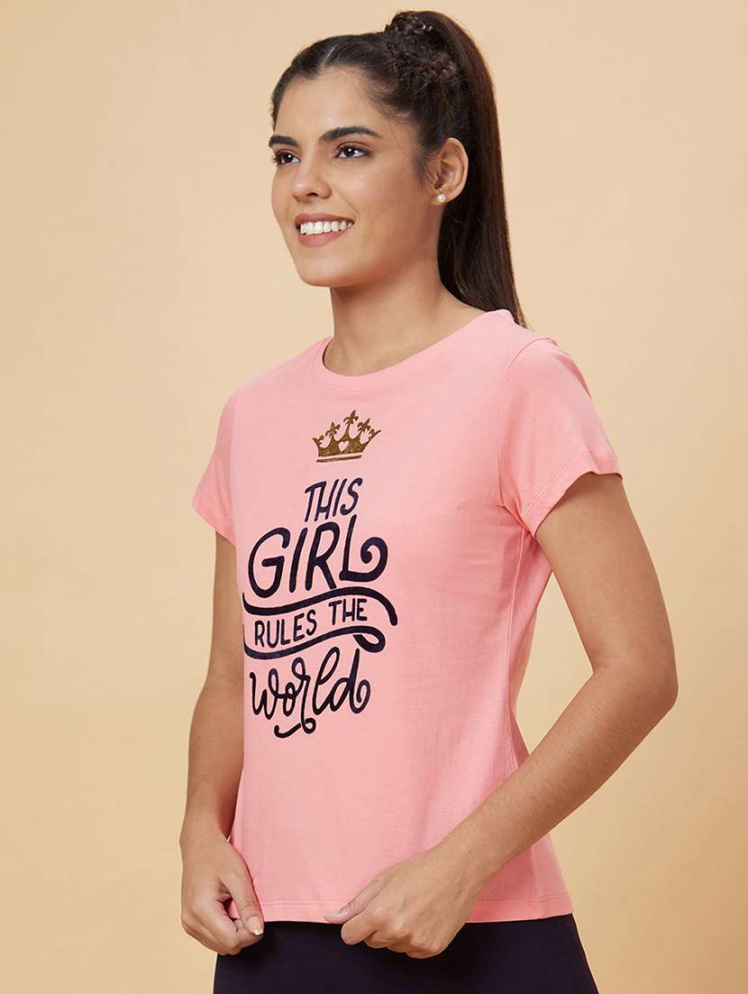 women's front print round neck t-shirt - 20019093 -  Standard Image - 1