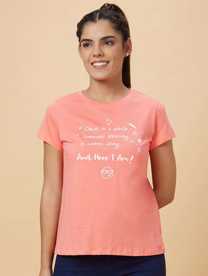 women's chest print round neck t-shirt