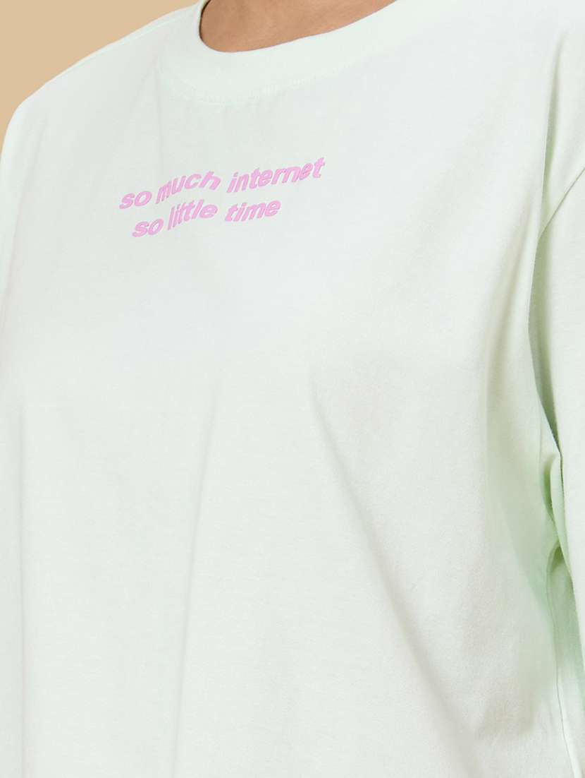 women's chest print round neck t-shirt - 20019097 -  Standard Image - 4