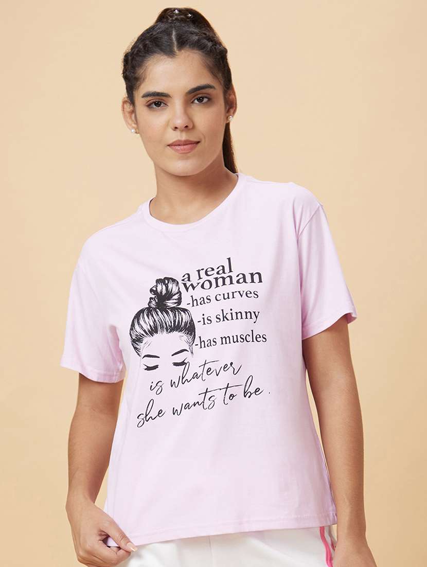 women's front print round neck t-shirt