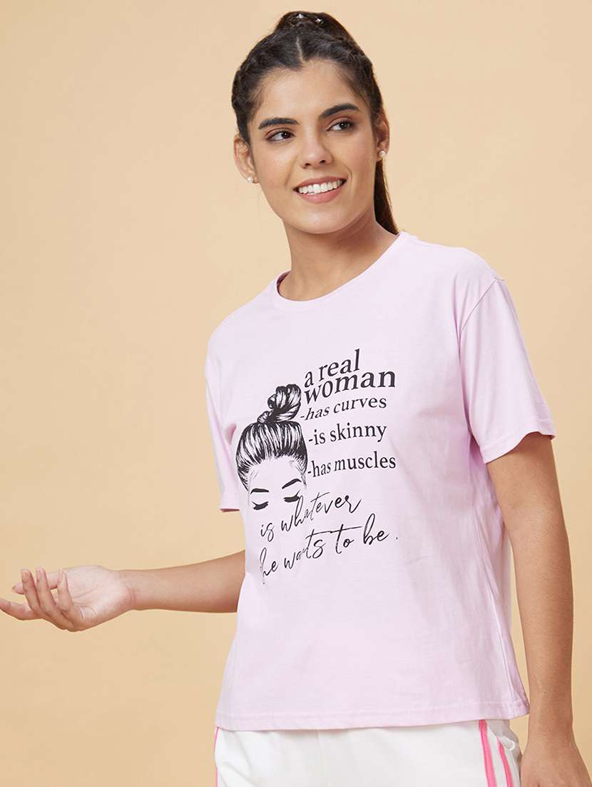 women's front print round neck t-shirt - 20019103 -  Standard Image - 1