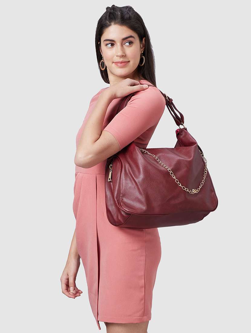 maroon leatherette (pu) regular tote - 20019110 - Standard Image - 4