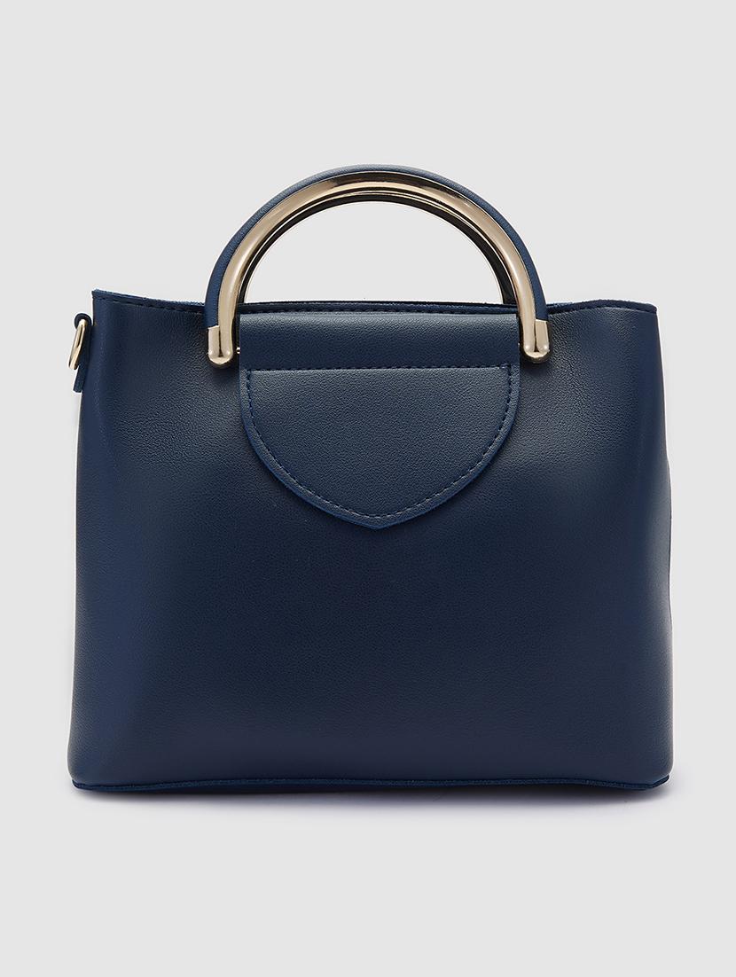 navy blue leatherette (pu) regular sling bag - 20019117 - Standard Image - 1