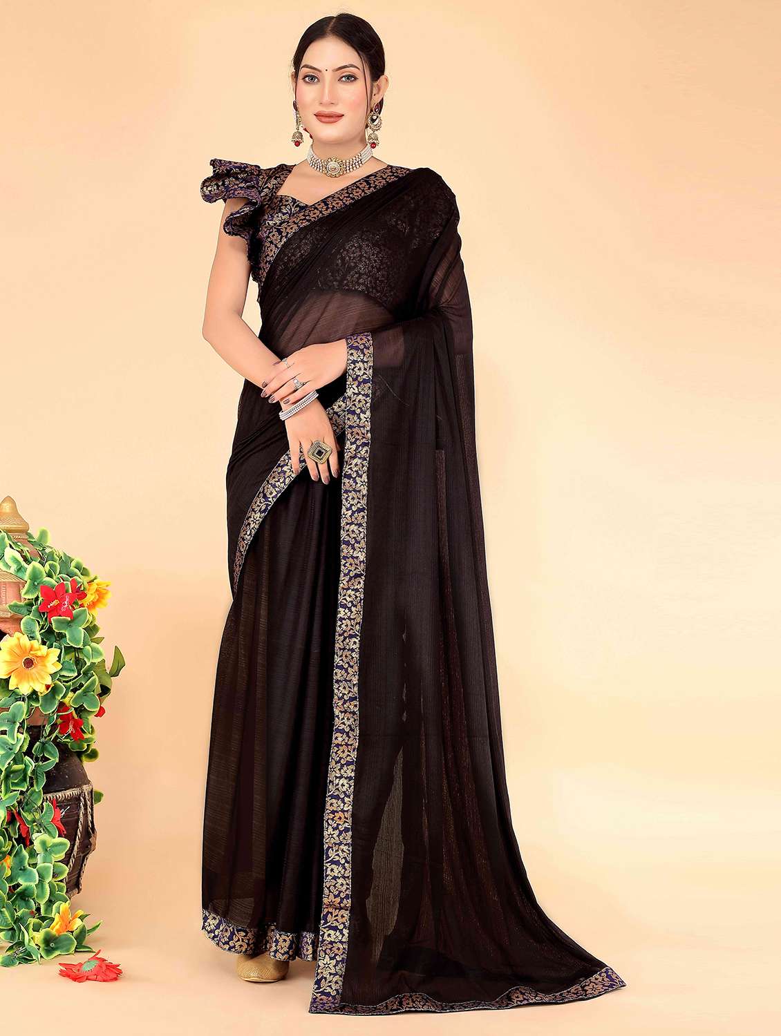 solid bordered saree