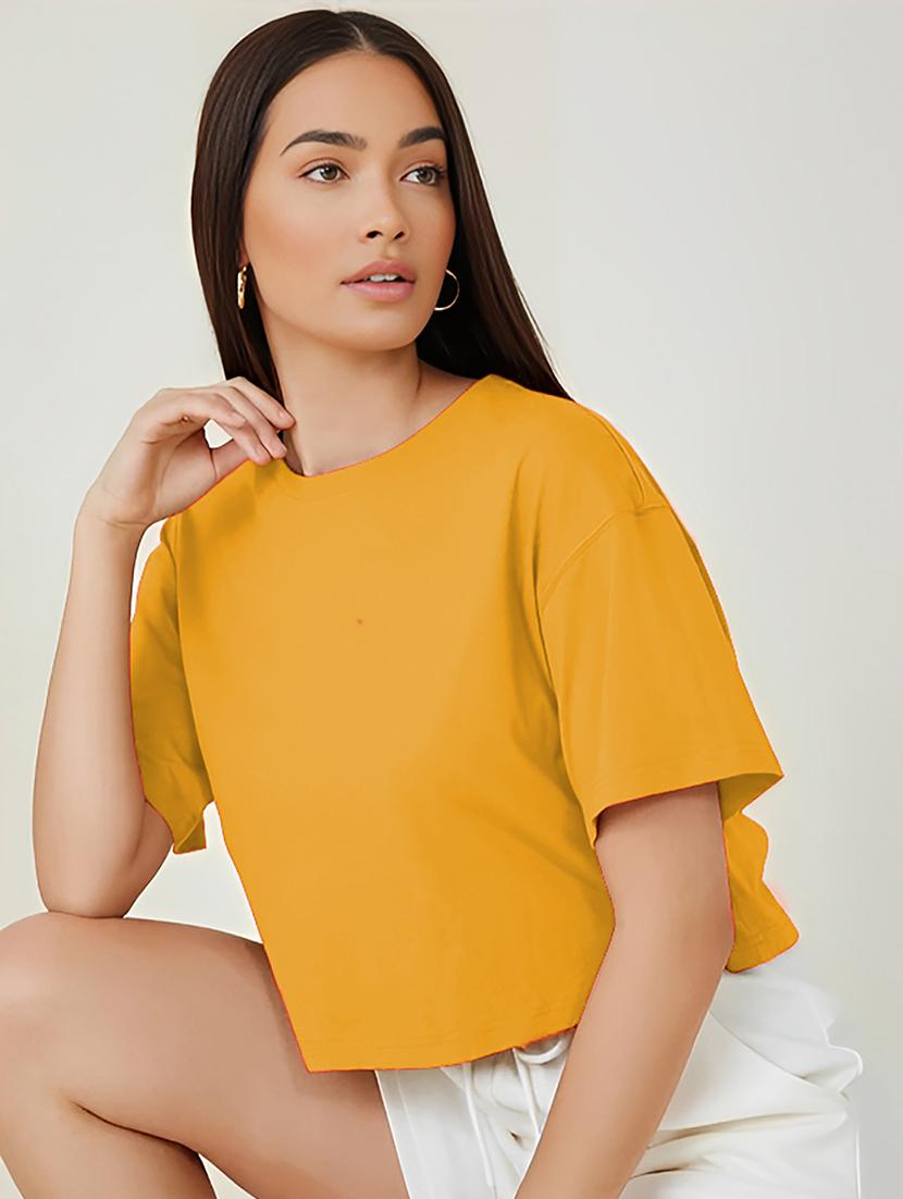 yellow cotton crop tshirt - 20021442 -  Standard Image - 1