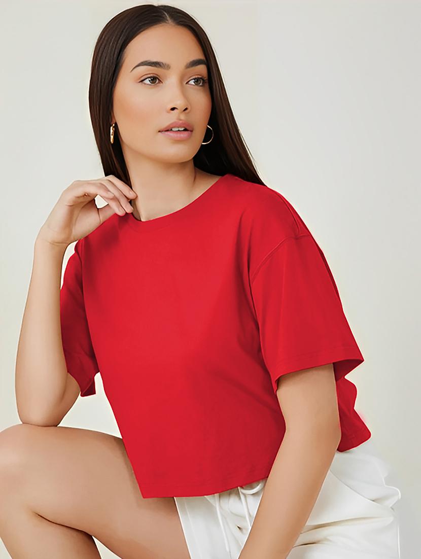 red cotton crop tshirt - 20021443 -  Standard Image - 1
