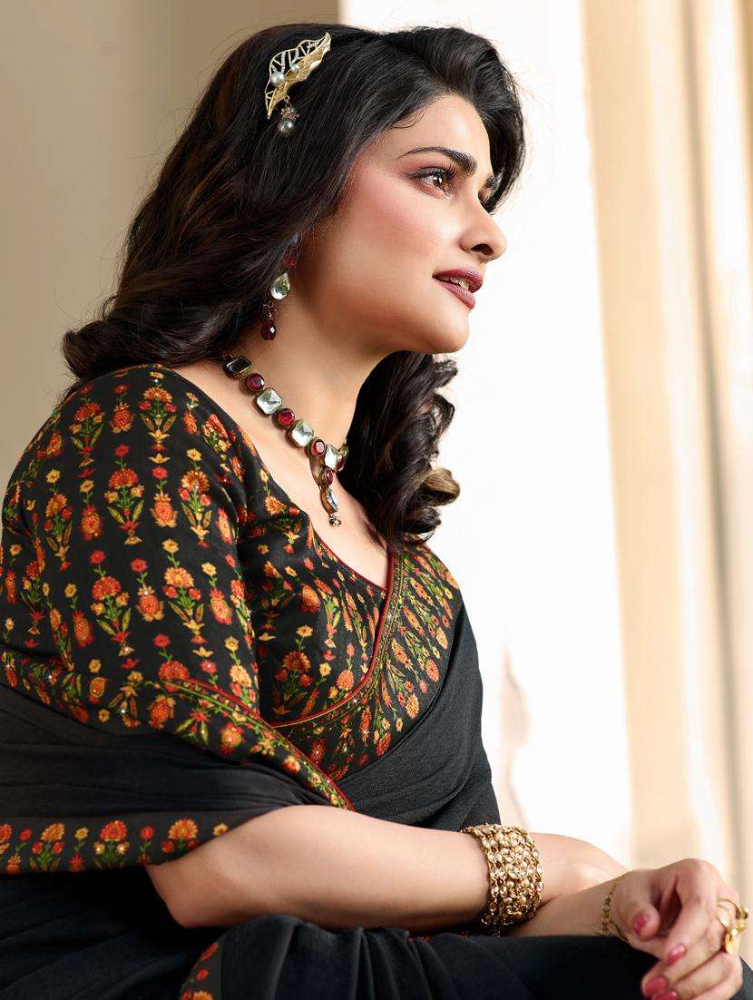 women's bordered black colored saree with blouse - 20022633 -  Standard Image - 1