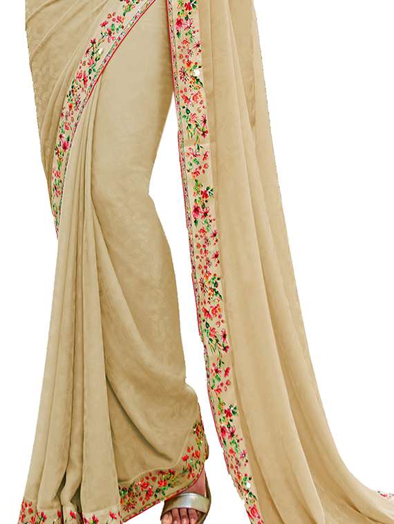 women's bordered cream colored saree with blouse - 20022634 -  Standard Image - 1