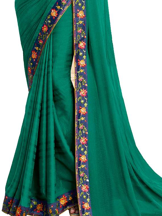 women's bordered sea green colored saree with blouse - 20022635 -  Standard Image - 1