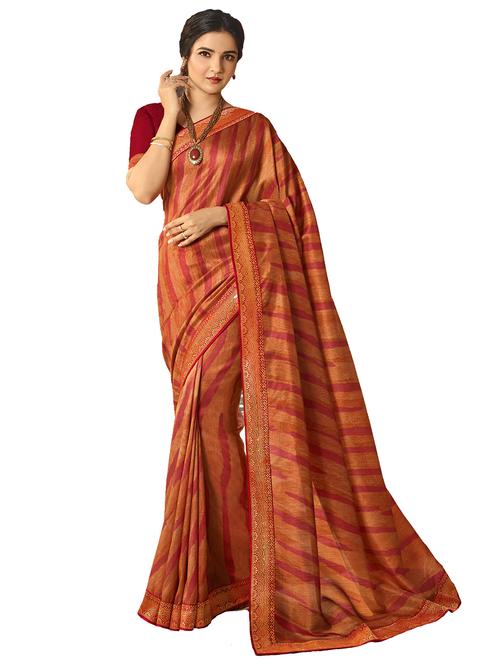 women's bordered orange colored saree with blouse - 20022644 -  Standard Image - 0