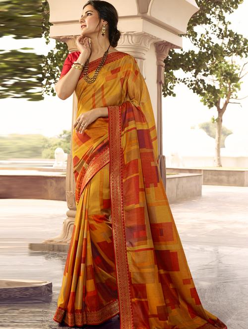 women's printed yellow colored saree with blouse - 20022649 -  Standard Image - 0