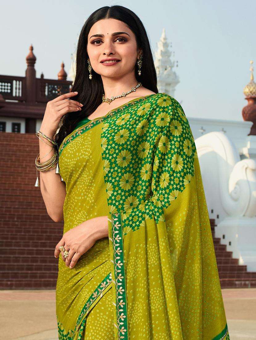 women's printed olive colored saree with blouse - 20022653 -  Standard Image - 1