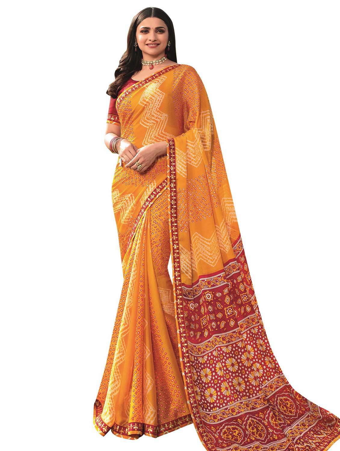 women's bordered mustard colored saree with blouse