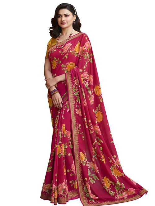 women's printed maroon colored saree with blouse - 20022663 - Standard Image - 0