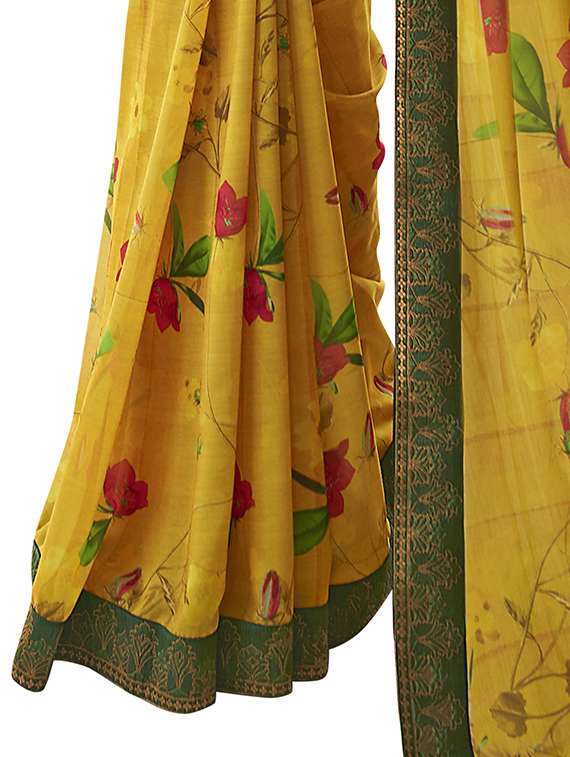 women's floral yellow colored saree with blouse - 20022665 - Standard Image - 1