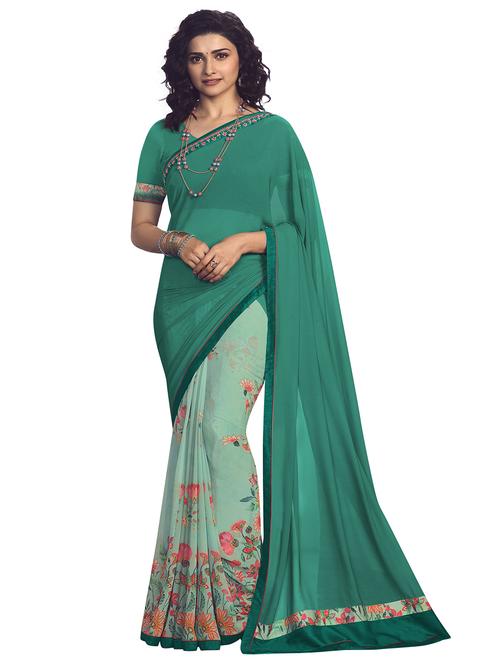 women's floral green colored saree with blouse - 20022673 - Standard Image - 0