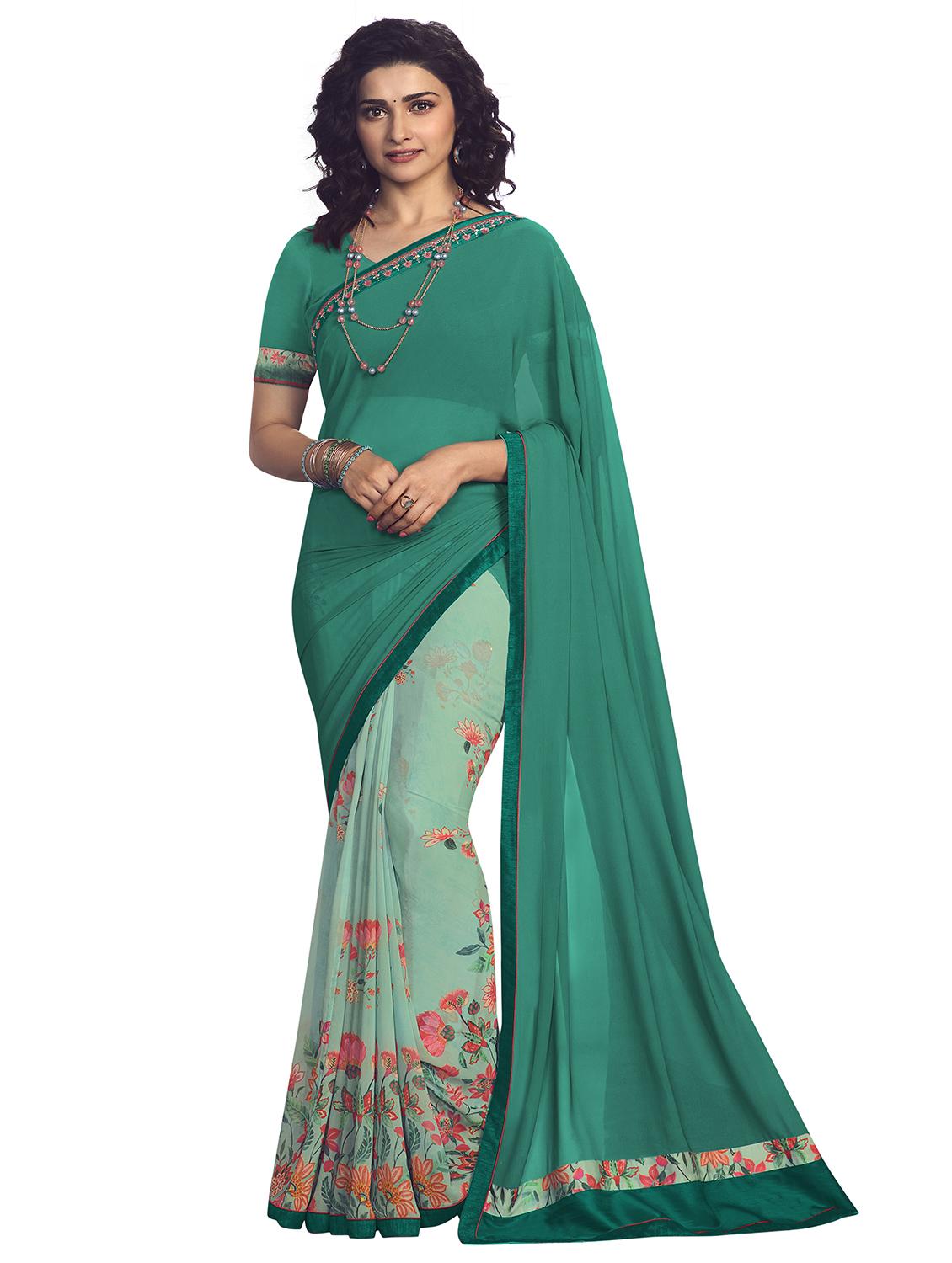 women's floral green colored saree with blouse - 20022673 - Zoom Image - 0