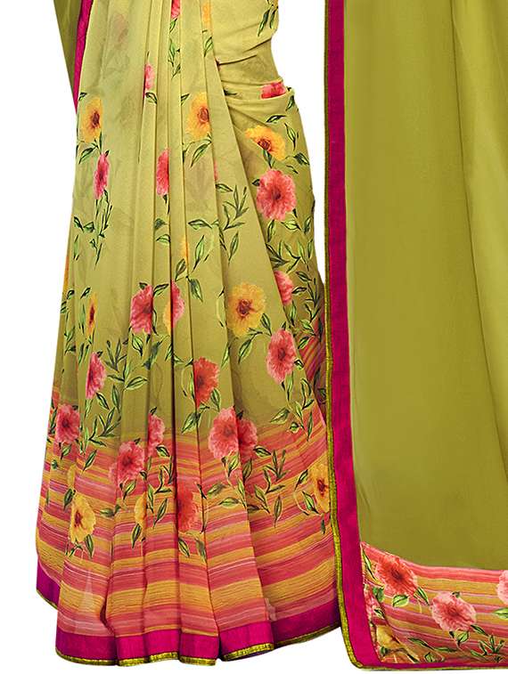women's printed olive colored saree with blouse - 20022676 -  Standard Image - 1
