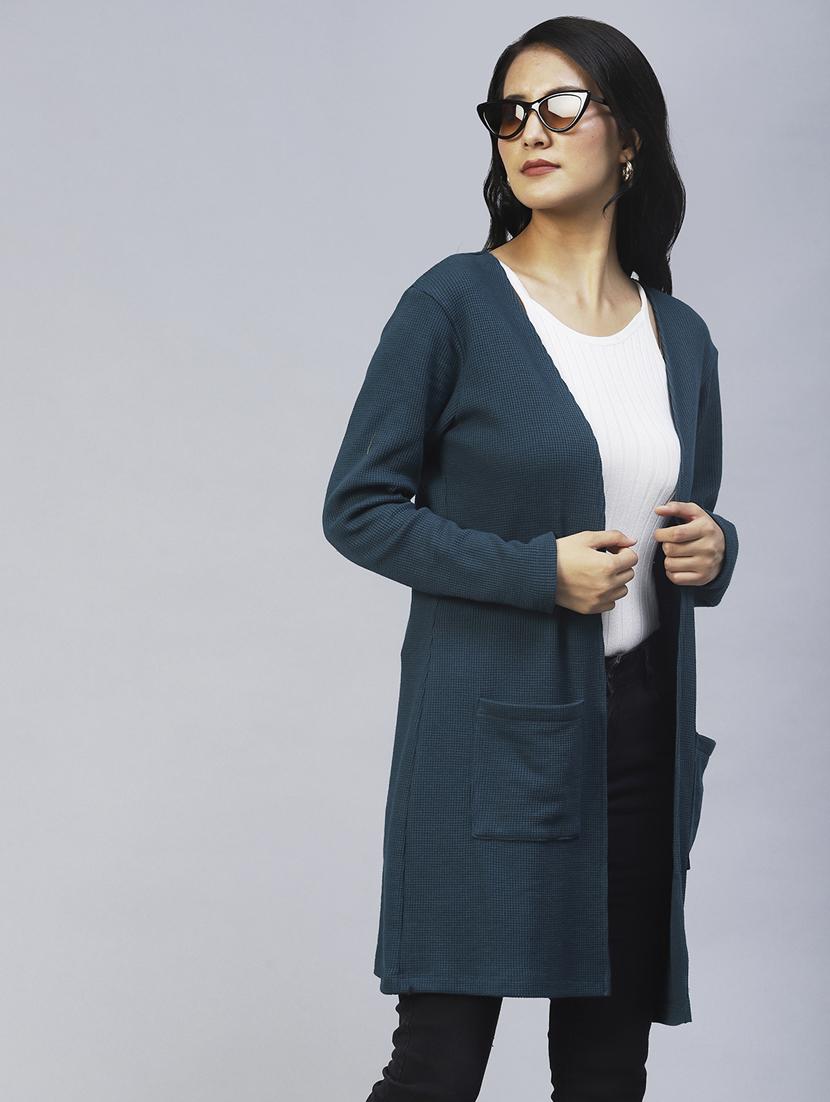 women solid long sleeve winter shrug - 20022868 - Standard Image - 1