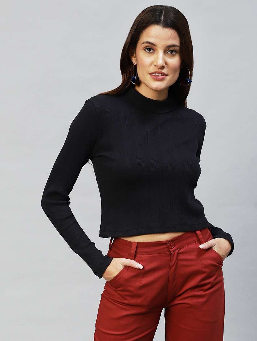 women's crop mock neck top