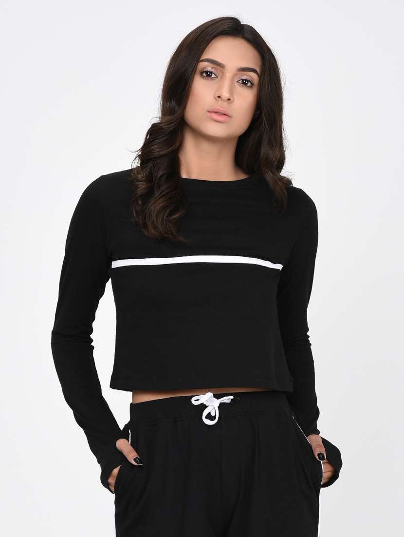 women's crop round neck top