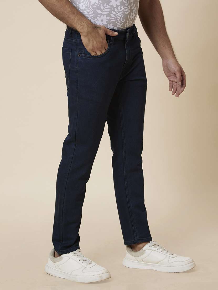 men blue cotton plain jeans - 20023038 - Standard Image - 1