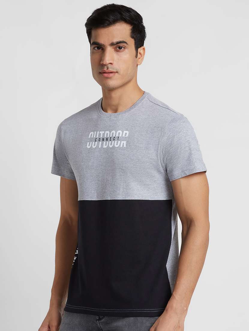 round neck color block t-shirt - 20023043 -  Standard Image - 1