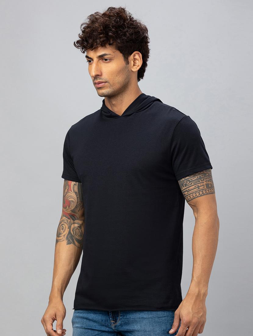 black printed hooded t-shirt - 20023058 -  Standard Image - 1