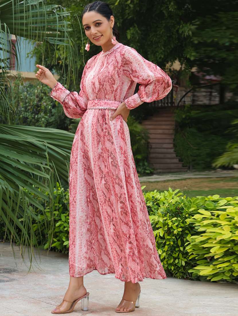 pink chiffon a-line ethnic dress - 20023402 -  Standard Image - 1