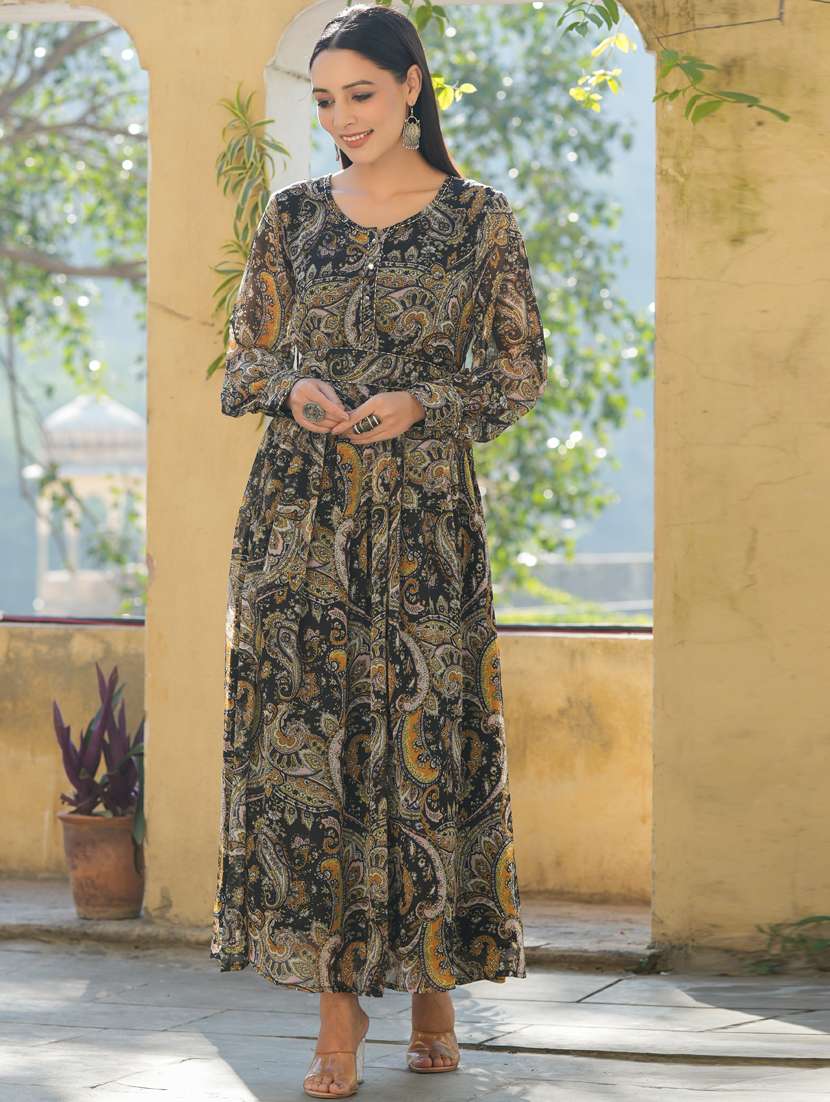black chiffon a-line ethnic dress - 20023403 -  Zoom Image - 0