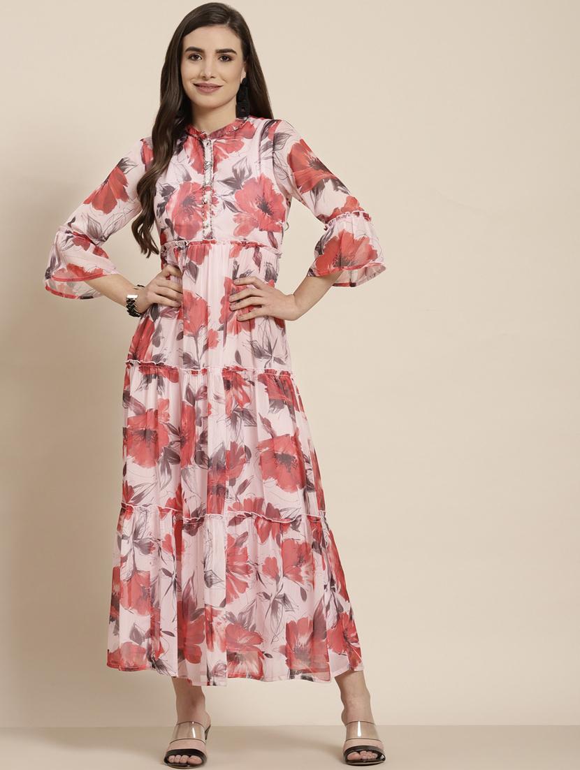 pink chiffon tiered ethnic dress - 20023405 - Zoom Image - 0