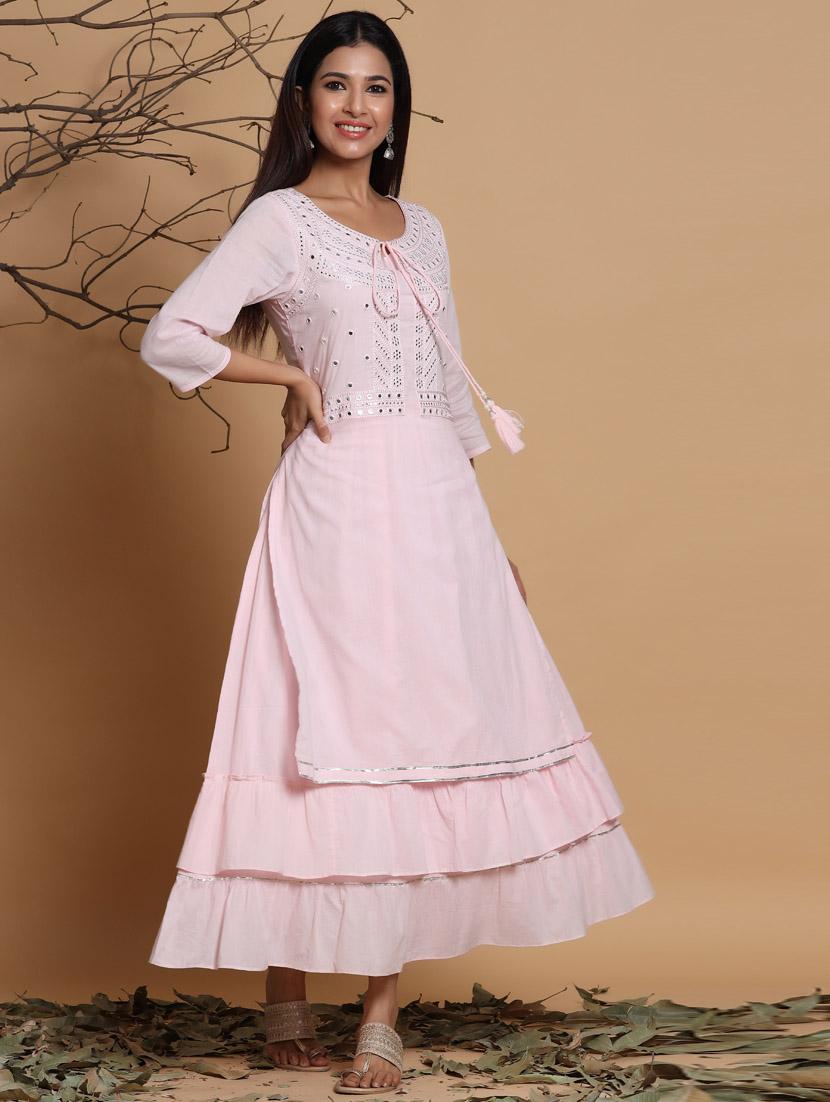 juniper women's pink cotton embroidered layered dress - 20023412 -  Standard Image - 1