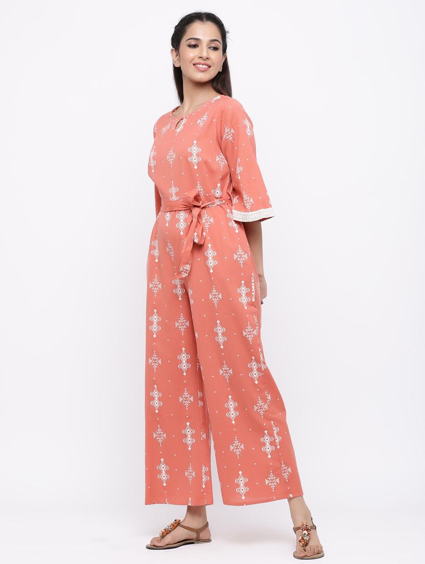 juniper women peach cotton flex printed jumpsuit - 20023430 - Standard Image - 1
