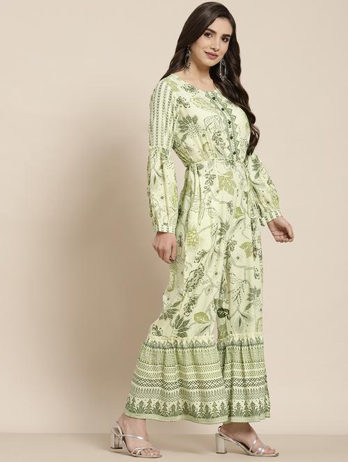 juniper women light olive rayon floral printed tiered jumpsuit - 20023432 - Standard Image - 0