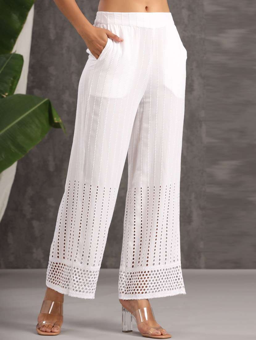 white rayon flared palazzo - 20023446 -  Standard Image - 1