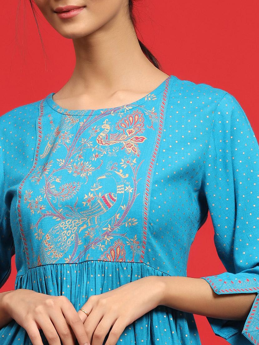 juniper women sky blue rayon slub printed peplum tunic - 20023451 - Standard Image - 4