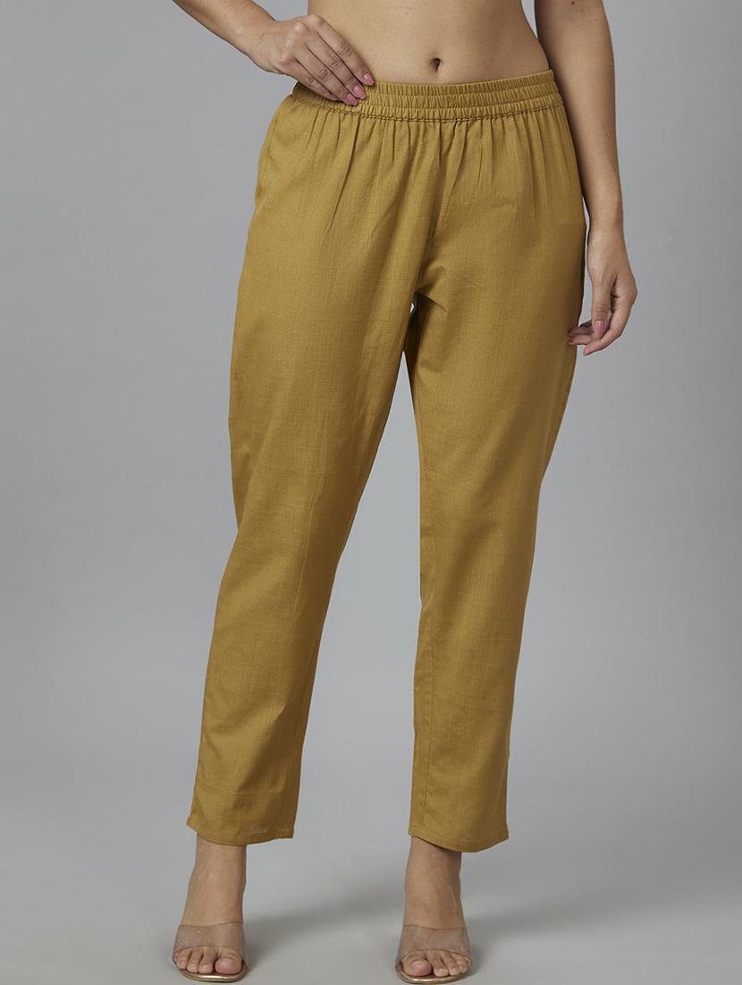 globus women gold mid rise elasticated pleated waist straight ethnic trousers - 20023464 -  Zoom Image - 0