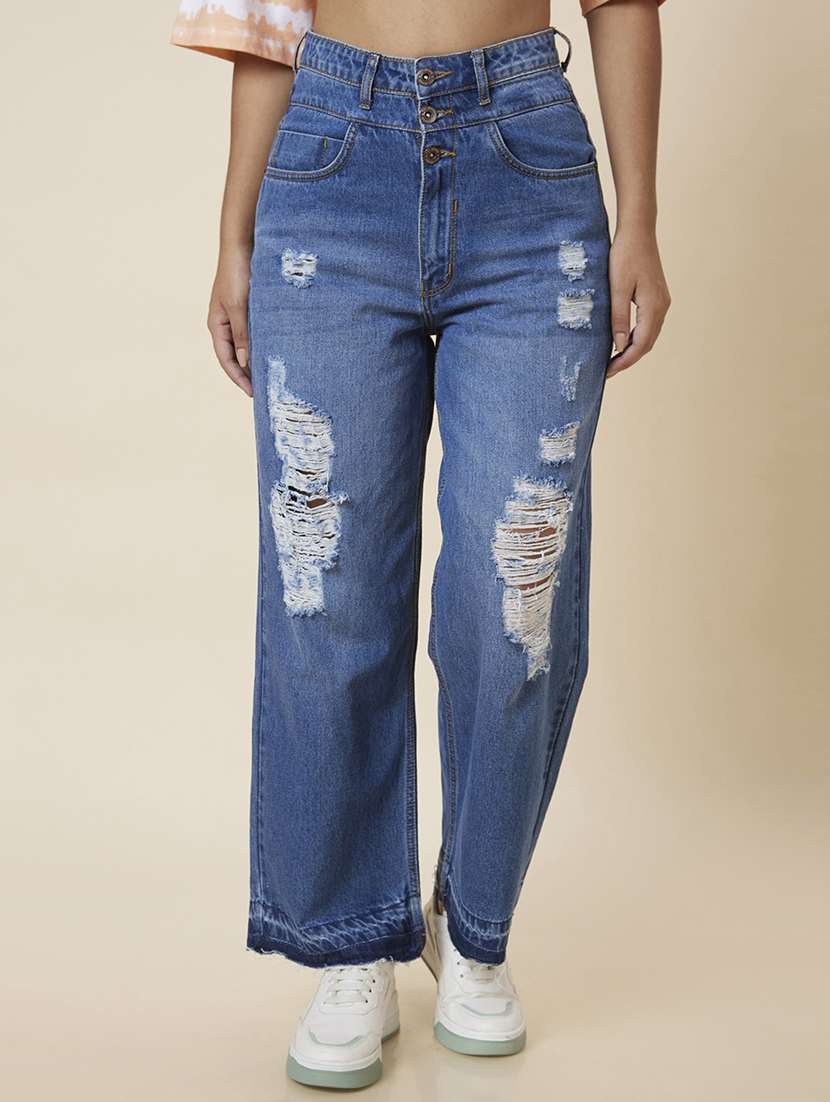 women's distress straight fit jeans