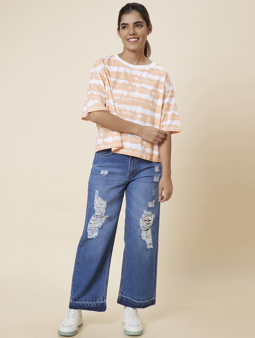 women's distress straight fit jeans - 20023466 - Standard Image - 4
